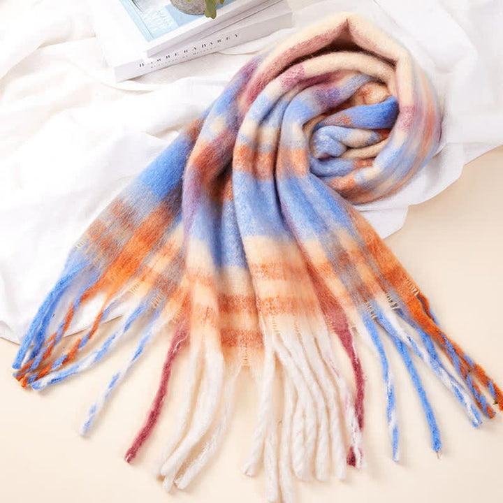 Klassischer warmer Unisex-Schal mit Quasten und Karomuster