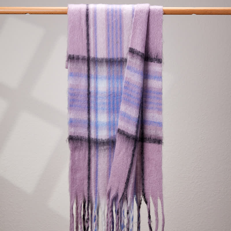 Klassischer warmer Unisex-Schal mit Quasten und Karomuster - Violett - image 8