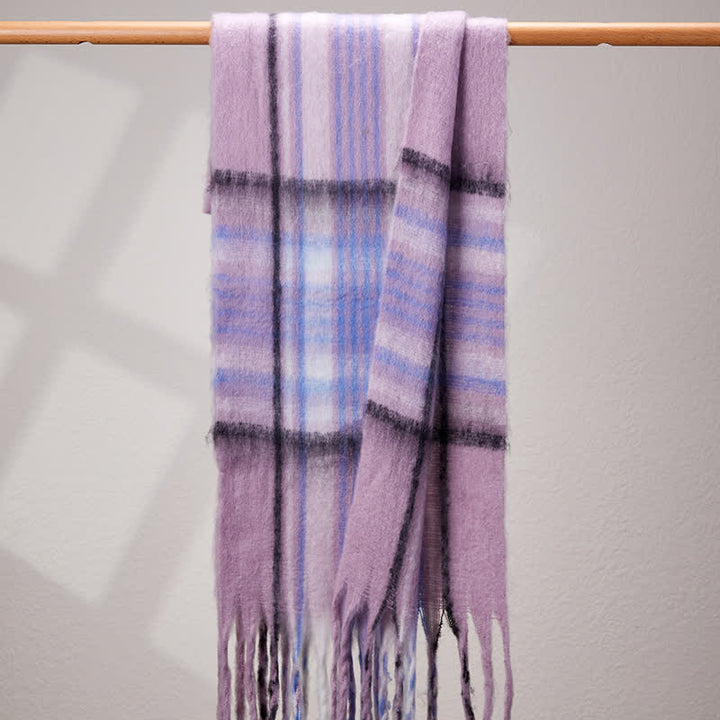 Klassischer warmer Unisex-Schal mit Quasten und Karomuster - Violett - image 8