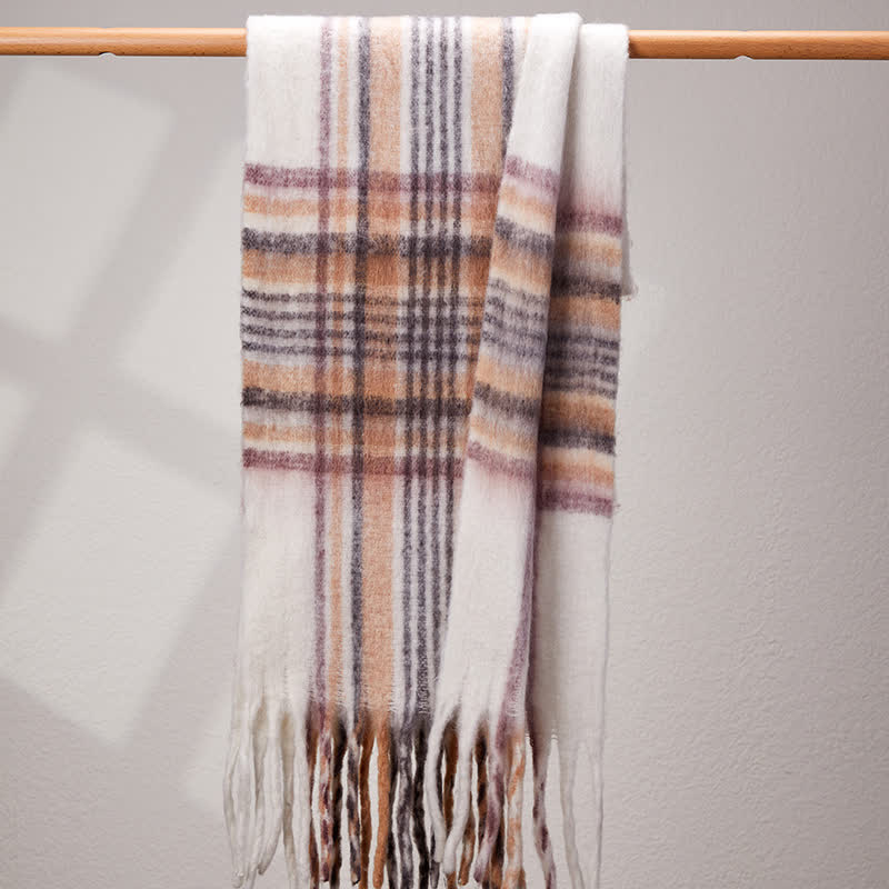 Klassischer warmer Unisex-Schal mit Quasten und Karomuster - Weiß - image 12