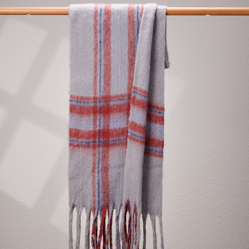 Klassischer warmer Unisex-Schal mit Quasten und Karomuster - Grau - image 9