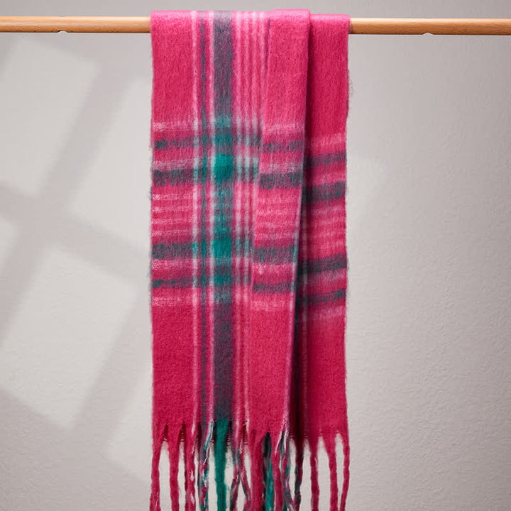 Klassischer warmer Unisex-Schal mit Quasten und Karomuster - Knallpink - image 10