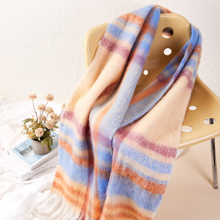 Klassischer warmer Unisex-Schal mit Quasten und Karomuster
