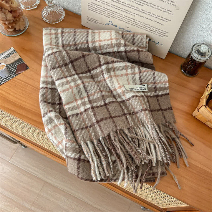 Wärmerer, übergroßer Unisex-Winterschal mit Quasten und Karomuster