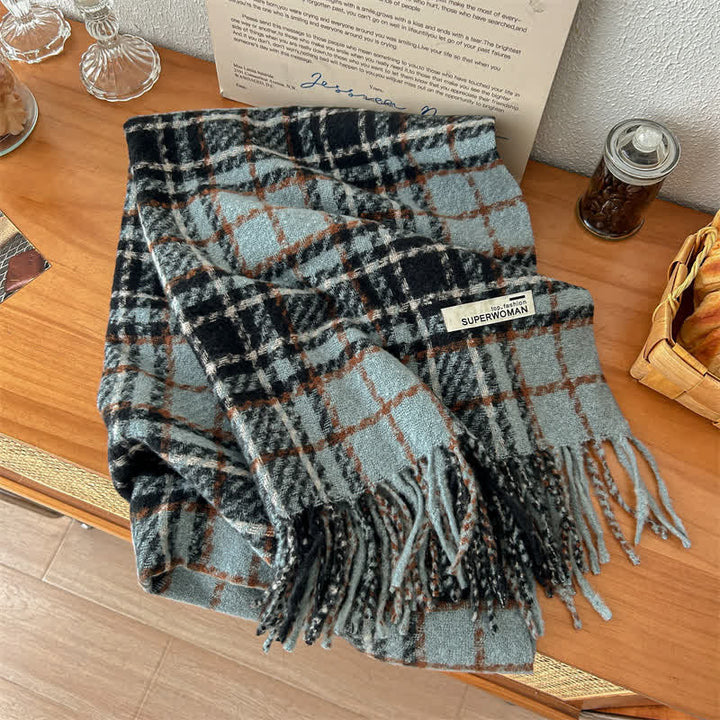 Wärmerer, übergroßer Unisex-Winterschal mit Quasten und Karomuster