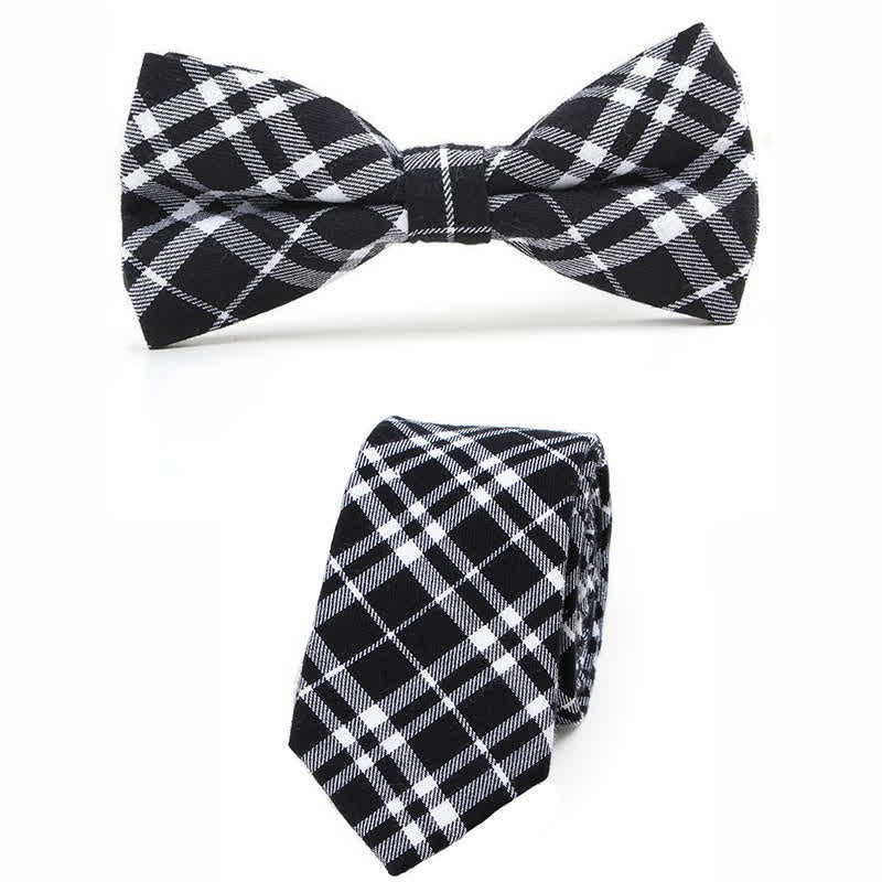 Trendy Herren Fliege mit Karomuster, Taschentuch, Krawatte