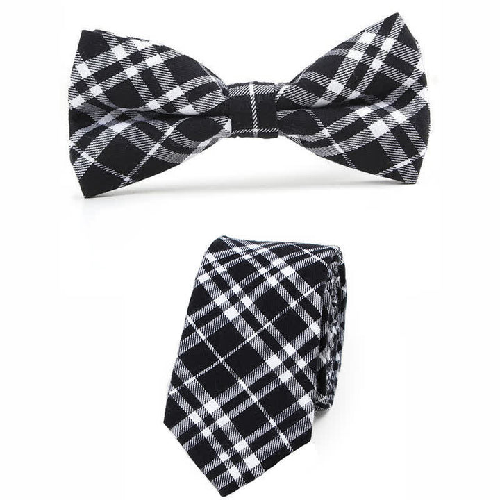 Trendy Herren Fliege mit Karomuster, Taschentuch, Krawatte