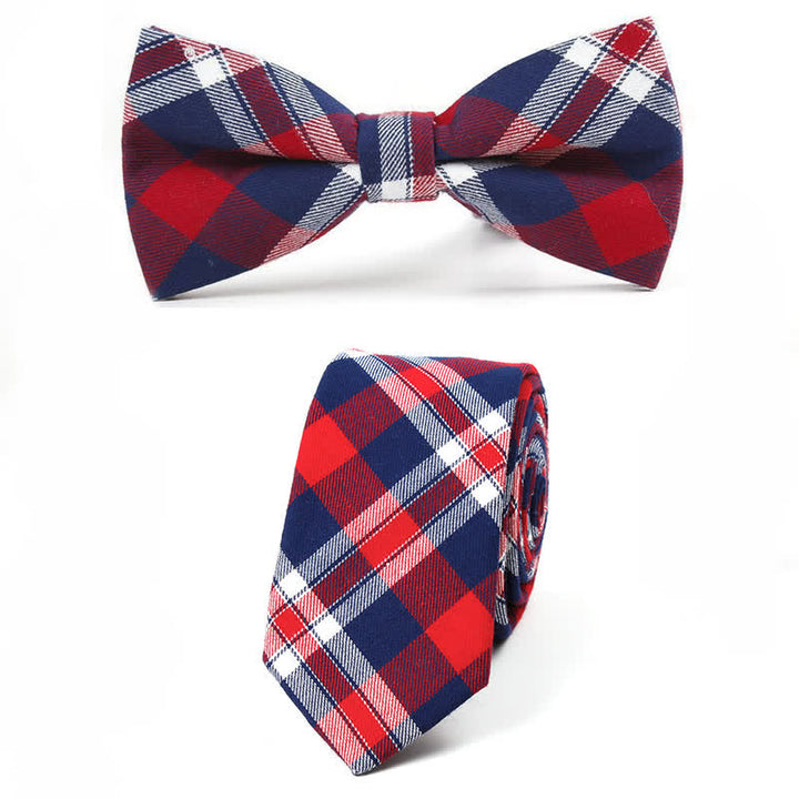 Trendy Herren Fliege mit Karomuster, Taschentuch, Krawatte