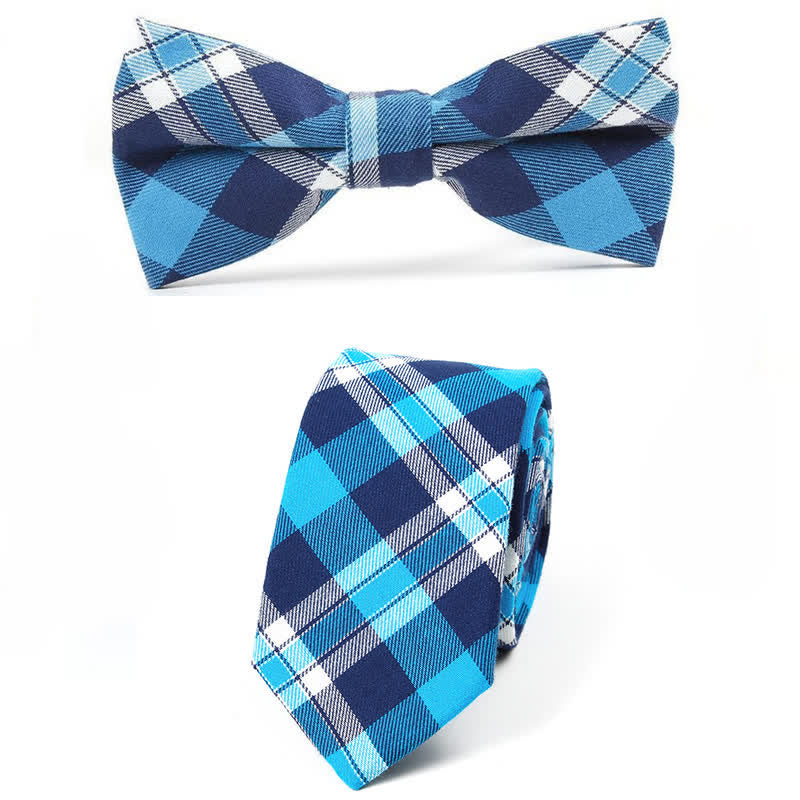 Trendy Herren Fliege mit Karomuster, Taschentuch, Krawatte
