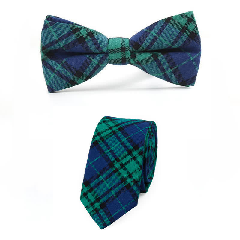 Trendy Herren Fliege mit Karomuster, Taschentuch, Krawatte