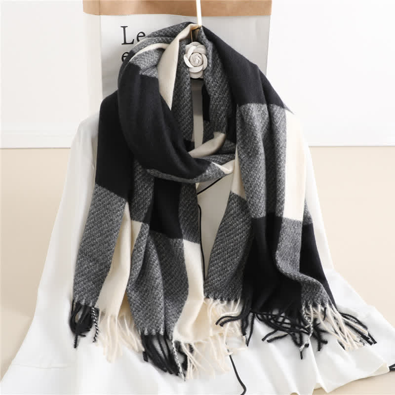 Unisex-Winterschal mit Fransen, kariert, gestreift