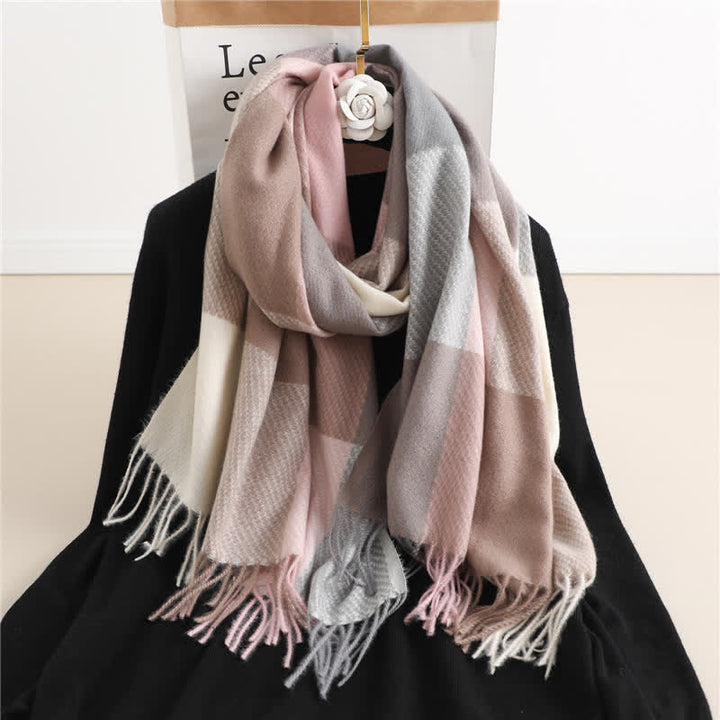 Unisex-Winterschal mit Fransen, kariert, gestreift