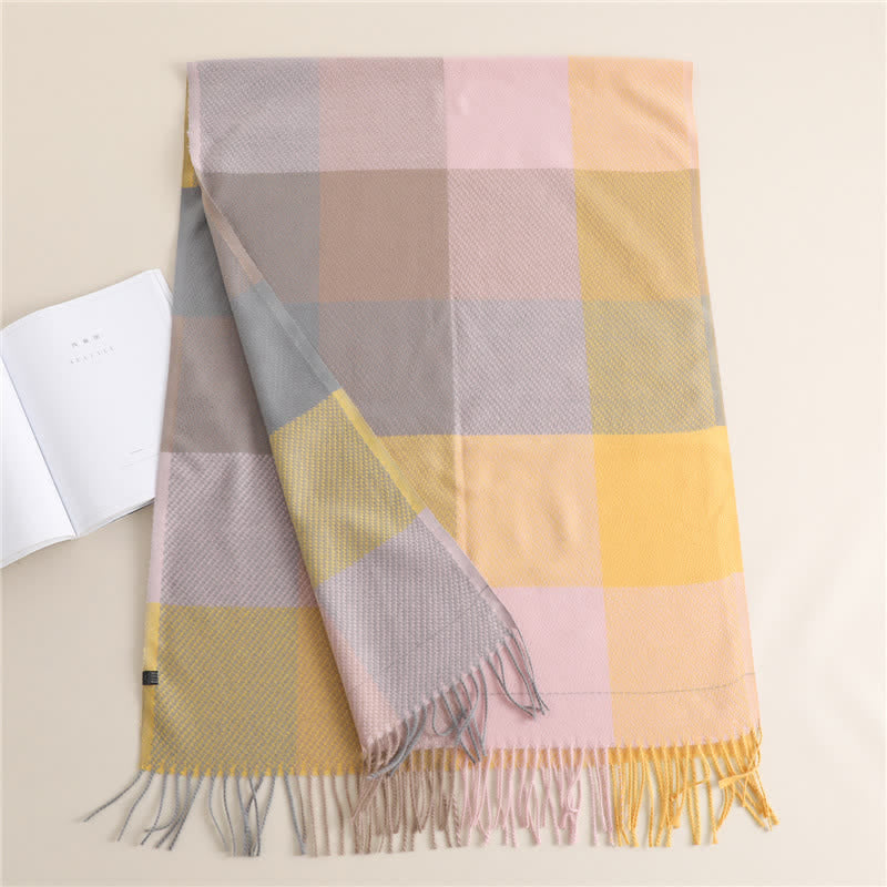 Unisex-Winterschal mit Fransen, kariert, gestreift