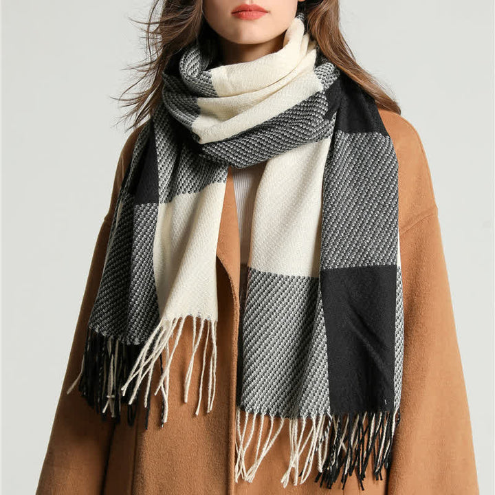 Unisex-Winterschal mit Fransen, kariert, gestreift