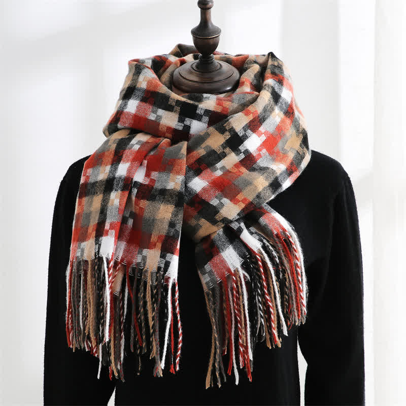 Mehrfarbiger weicher Unisex-Schal mit Fransen in Puzzleform