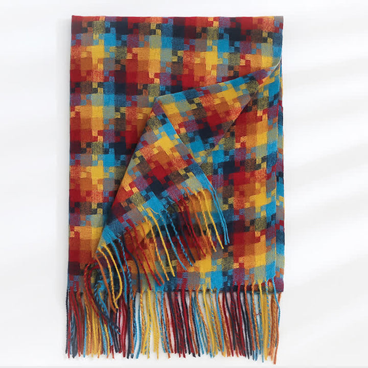 Mehrfarbiger weicher Unisex-Schal mit Fransen in Puzzleform