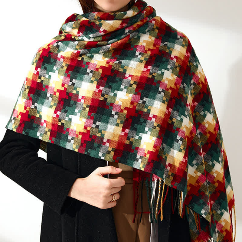Mehrfarbiger weicher Unisex-Schal mit Fransen in Puzzleform