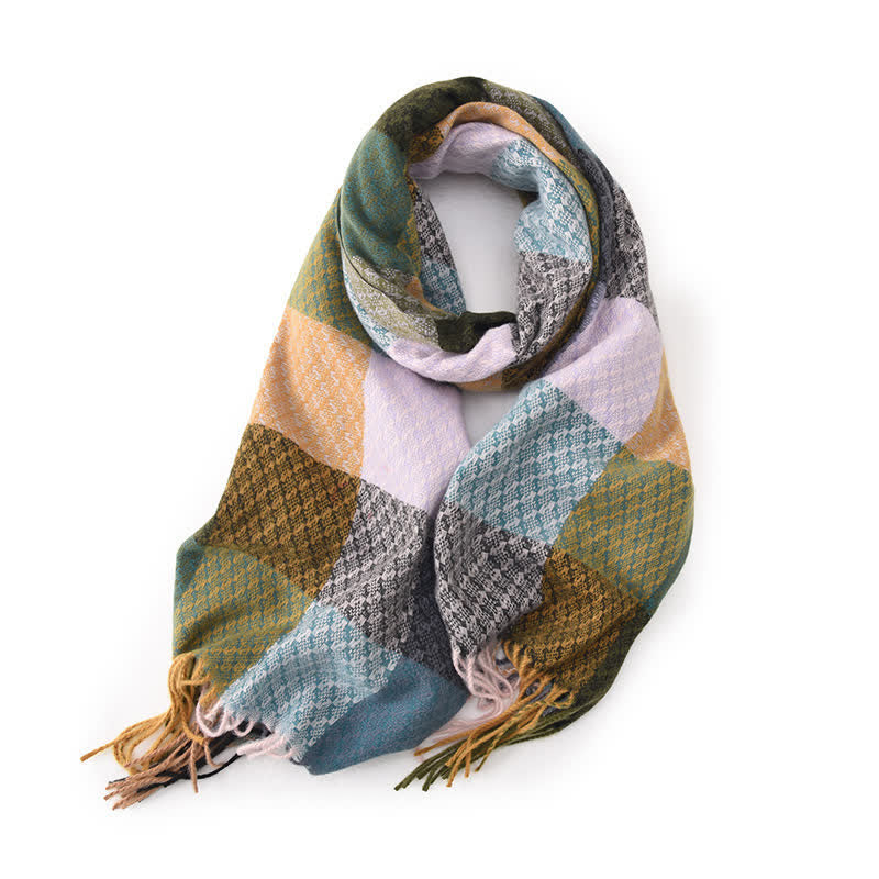Unisex-Schal mit kontrastierenden Farben und elegantem Karomuster und Fransen