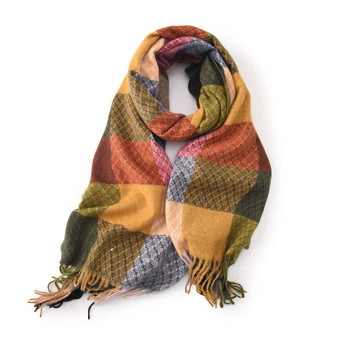 Unisex-Schal mit kontrastierenden Farben und elegantem Karomuster und Fransen