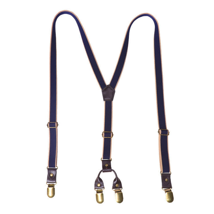 Marineblaue, lässige, elastische Hosenträger mit Y-Rücken und 6 Clips