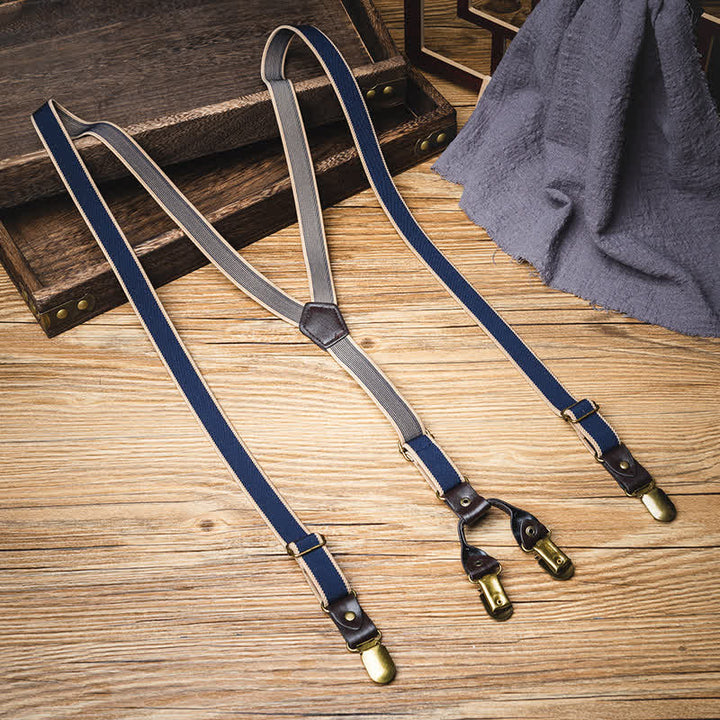 Marineblaue, lässige, elastische Hosenträger mit Y-Rücken und 6 Clips