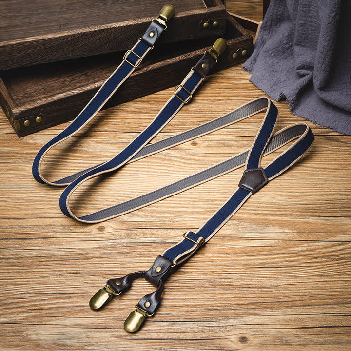 Marineblaue, lässige, elastische Hosenträger mit Y-Rücken und 6 Clips