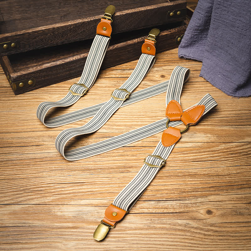 Vintage Hellbraun gestreifter elastischer Hosenträger mit Y-Rücken