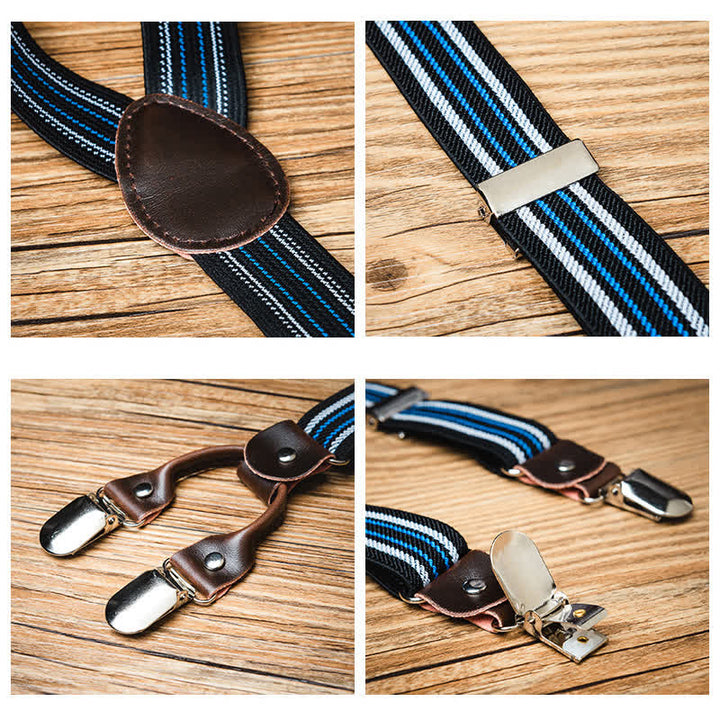 Elastische Hosenträger mit Y-Rücken und Streifen in Schwarz und Blau
