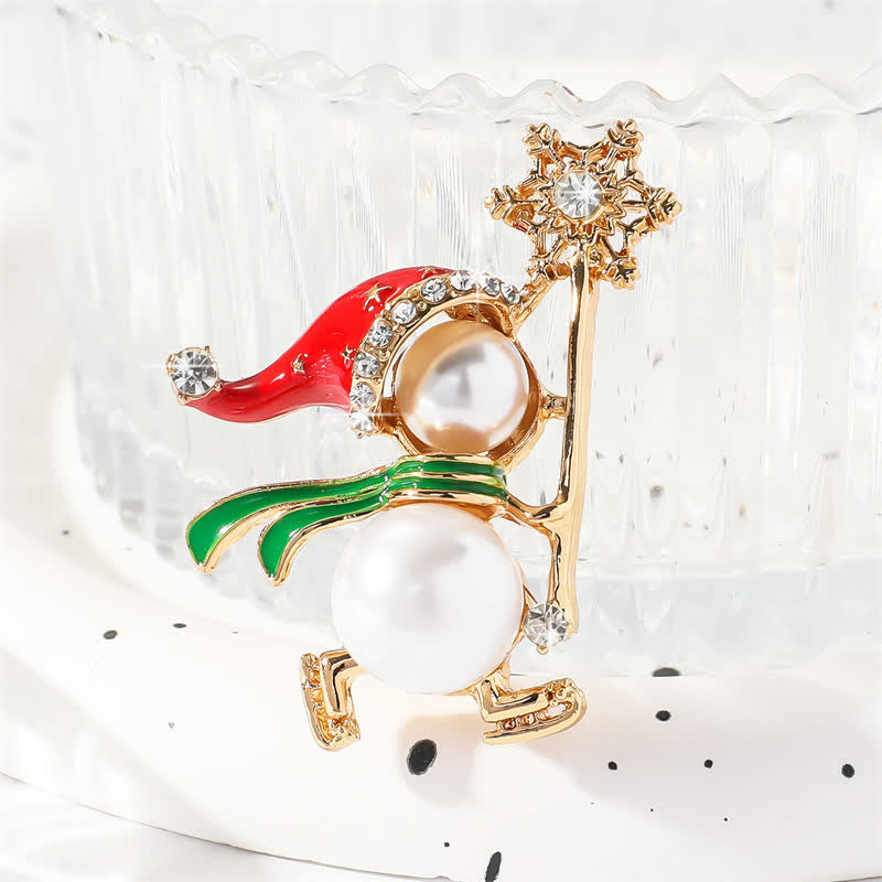 Süße Weihnachtsbrosche mit Schneemann-Motiv und roter Weihnachtsmütze für Damen