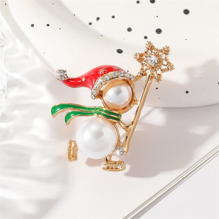 Süße Weihnachtsbrosche mit Schneemann-Motiv und roter Weihnachtsmütze für Damen