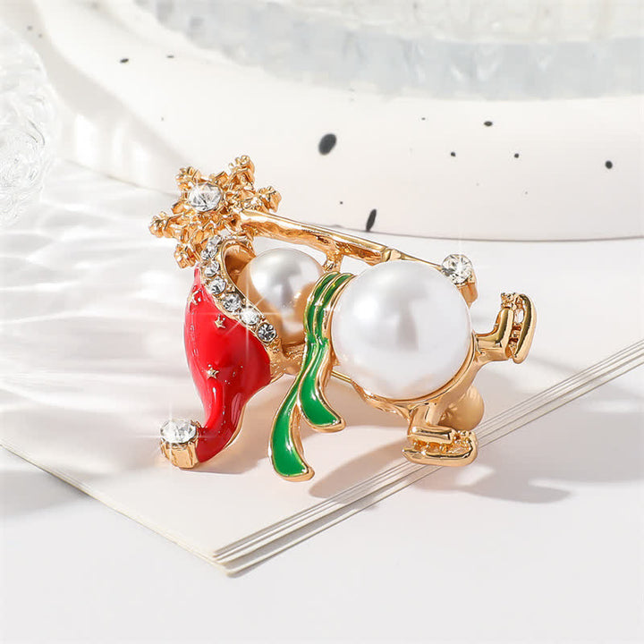 Süße Weihnachtsbrosche mit Schneemann-Motiv und roter Weihnachtsmütze für Damen