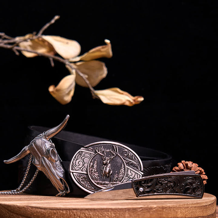 Western Gadget DIY Versteckte Messerschnalle Longhorn Bull Anhänger Bundle Set - Reh - Schwarzer Gürtel mit geprägtem Adler - 40 - image 15