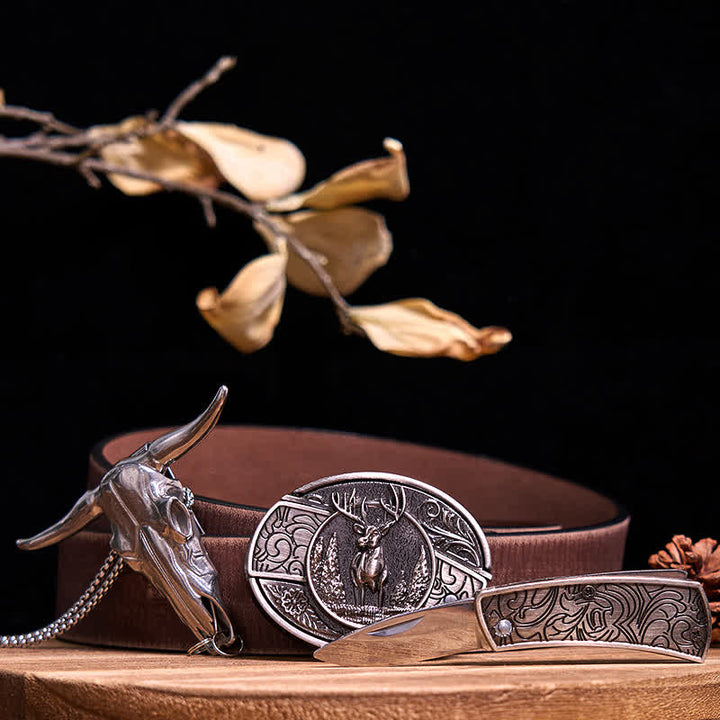 Western Gadget DIY Versteckte Messerschnalle Longhorn Bull Anhänger Bundle Set - Reh - Brauner Distressed-Gürtel - 40 - image 18