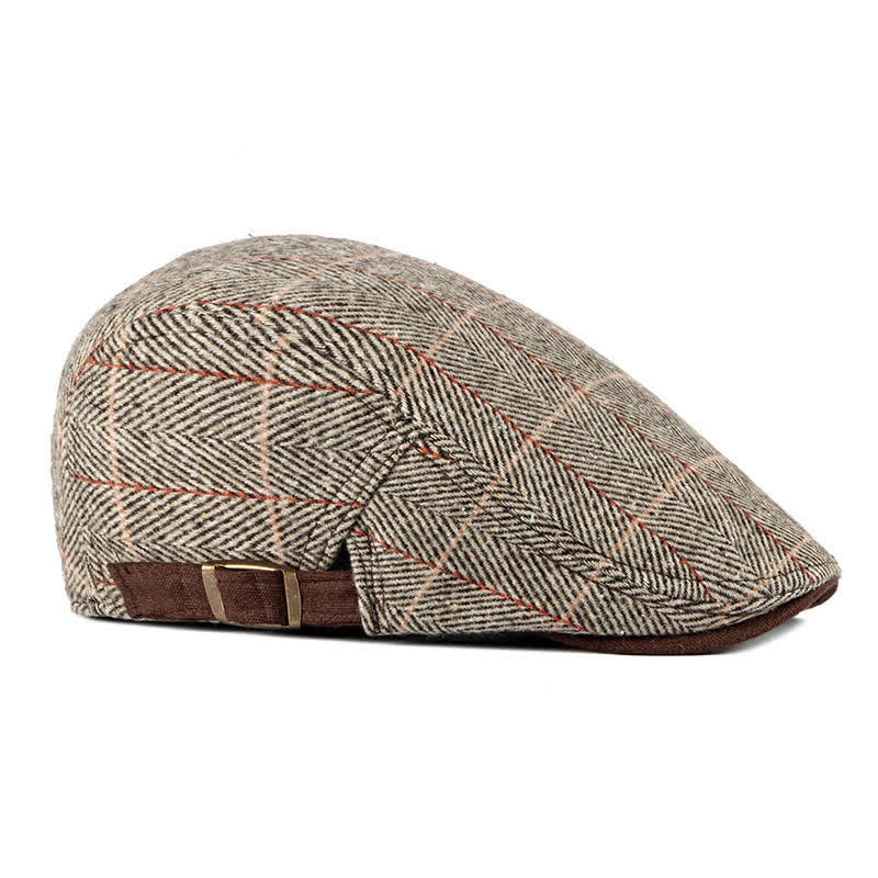 Flache Baskenmütze aus Baumwolle im Vintage-Stil mit Fischgrätenmuster im Gatsby-Stil