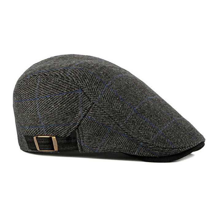 Flache Baskenmütze aus Baumwolle im Vintage-Stil mit Fischgrätenmuster im Gatsby-Stil
