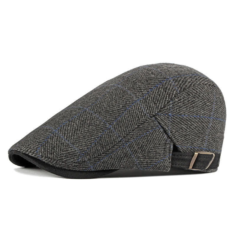 Flache Baskenmütze aus Baumwolle im Vintage-Stil mit Fischgrätenmuster im Gatsby-Stil