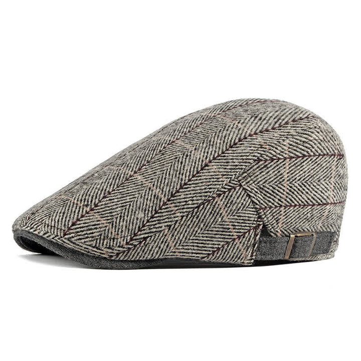 Flache Baskenmütze aus Baumwolle im Vintage-Stil mit Fischgrätenmuster im Gatsby-Stil