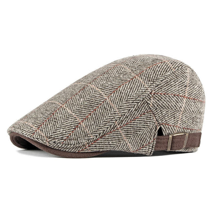 Flache Baskenmütze aus Baumwolle im Vintage-Stil mit Fischgrätenmuster im Gatsby-Stil