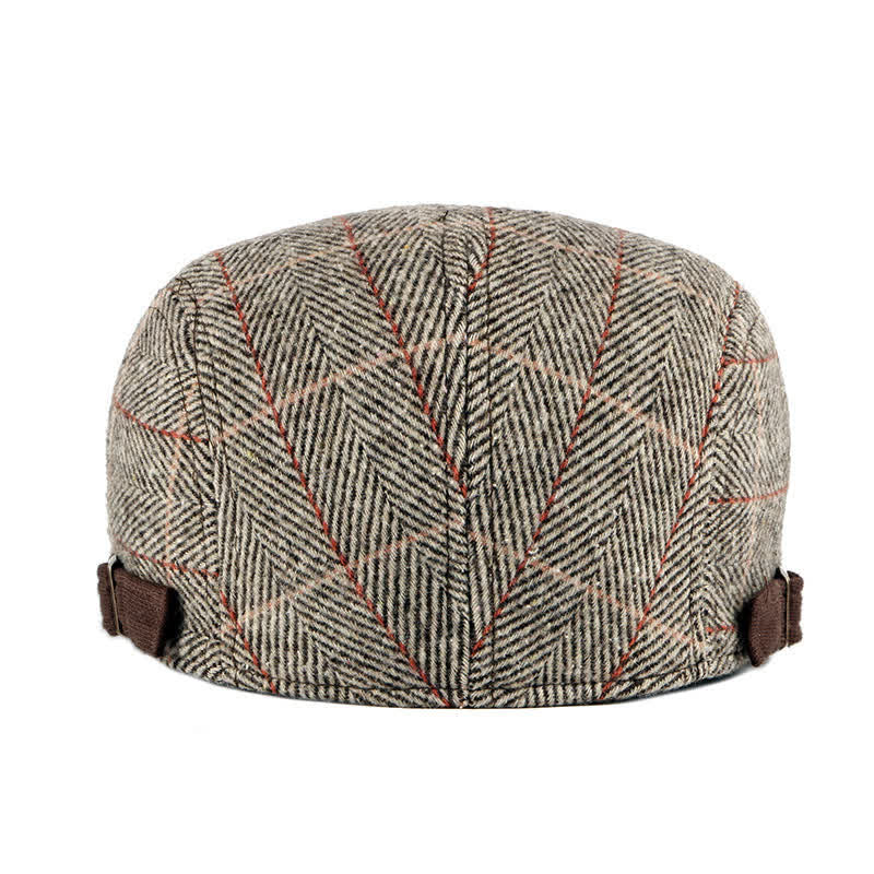 Flache Baskenmütze aus Baumwolle im Vintage-Stil mit Fischgrätenmuster im Gatsby-Stil