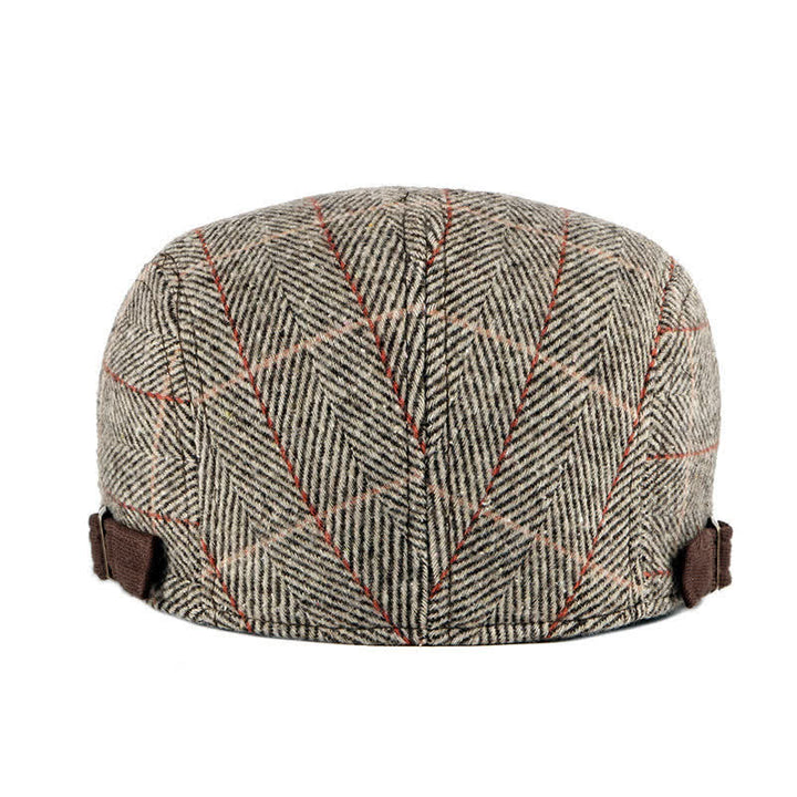 Flache Baskenmütze aus Baumwolle im Vintage-Stil mit Fischgrätenmuster im Gatsby-Stil