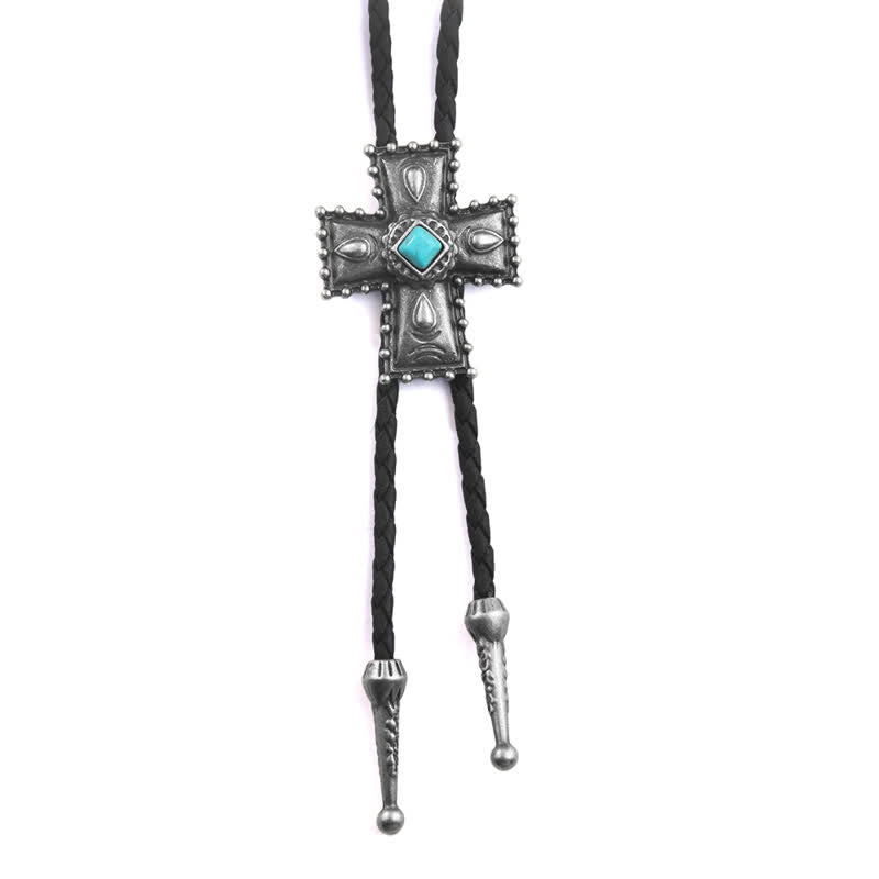 Bolo-Krawatte aus blauem Kunststein mit Kreuzmuster