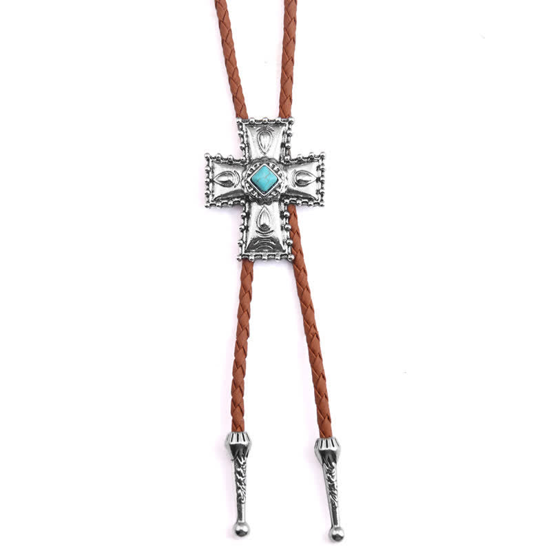 Bolo-Krawatte aus blauem Kunststein mit Kreuzmuster