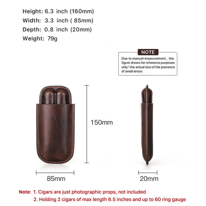 Braunes tragbares Zigarren-Humidor-Zigarrenetui aus Leder (für zwei Zigarren)