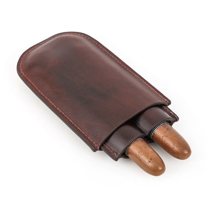 Braunes tragbares Zigarren-Humidor-Zigarrenetui aus Leder (für zwei Zigarren)