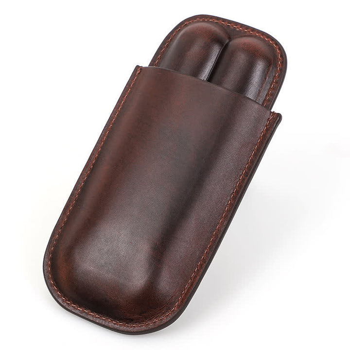Braunes tragbares Zigarren-Humidor-Zigarrenetui aus Leder (für zwei Zigarren)