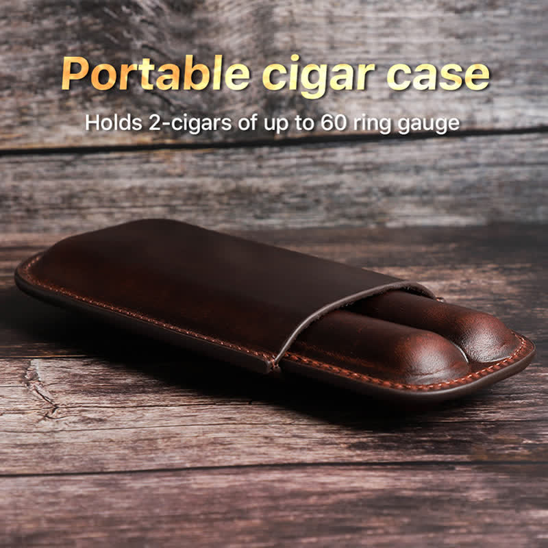 Braunes tragbares Zigarren-Humidor-Zigarrenetui aus Leder (für zwei Zigarren)