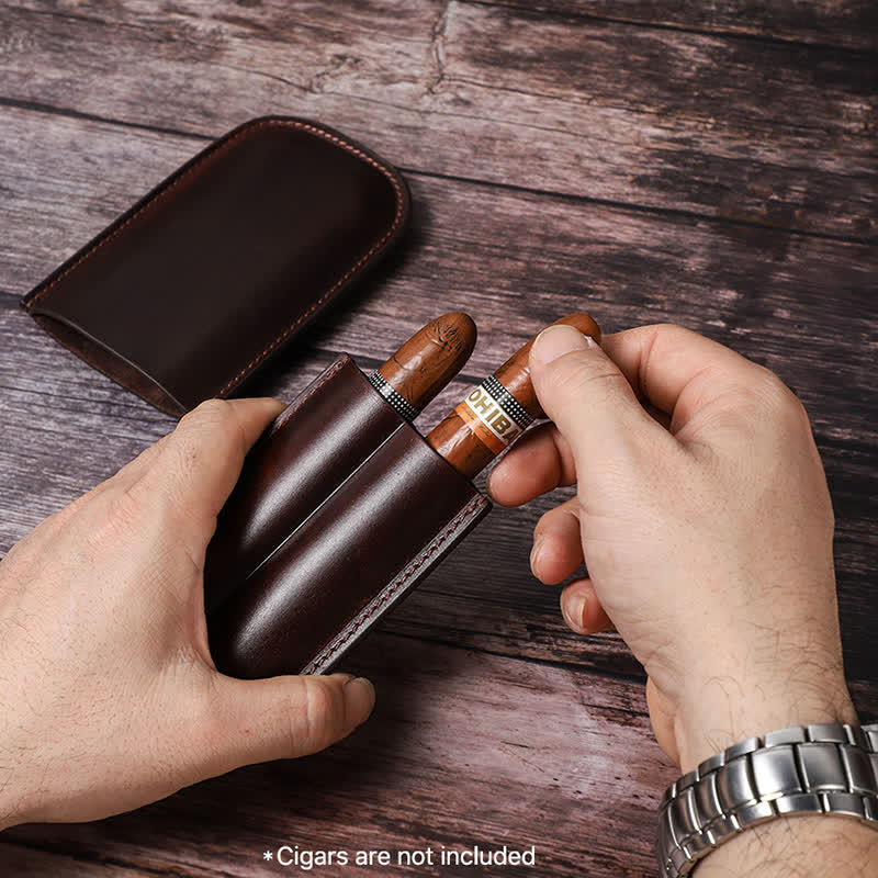 Braunes tragbares Zigarren-Humidor-Zigarrenetui aus Leder (für zwei Zigarren)