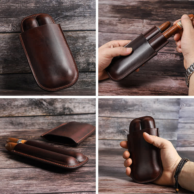 Braunes tragbares Zigarren-Humidor-Zigarrenetui aus Leder (für zwei Zigarren) - image 5