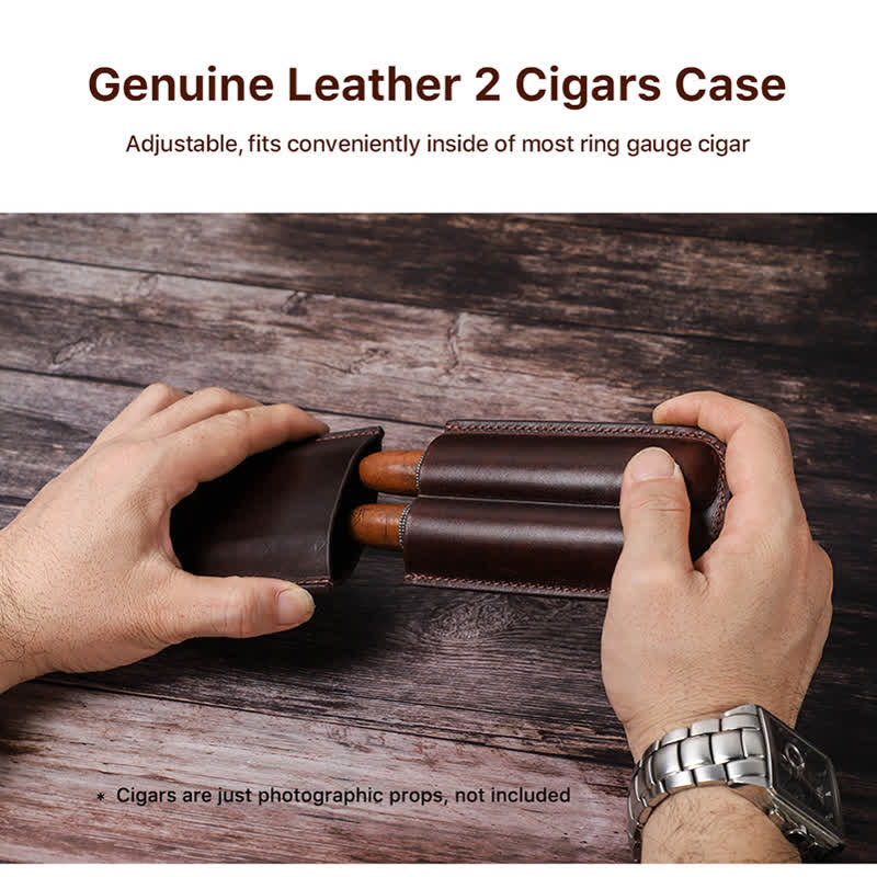 Braunes tragbares Zigarren-Humidor-Zigarrenetui aus Leder (für zwei Zigarren)
