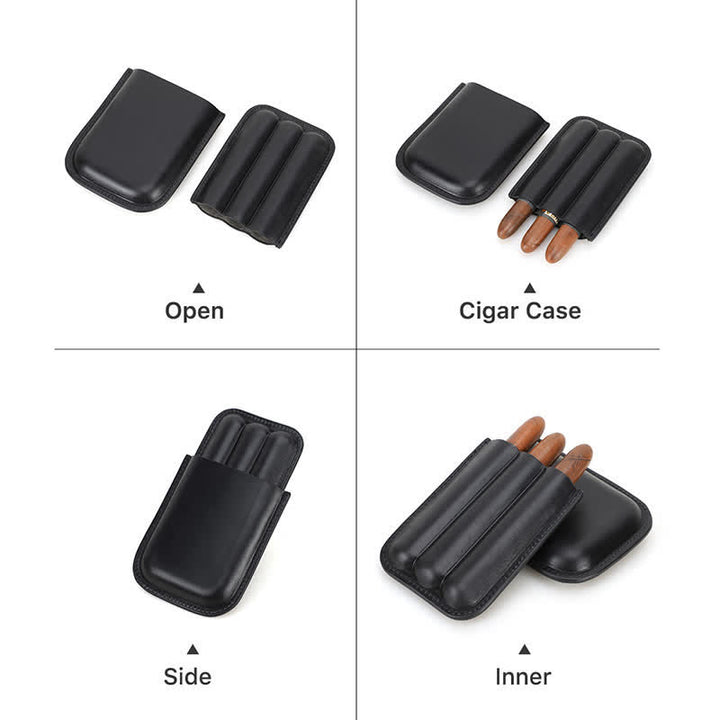 Braunes tragbares Zigarren-Humidor-Zigarrenetui aus Leder (für drei Zigarren)